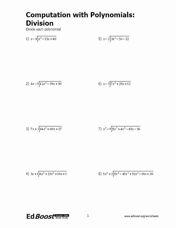 Long Division Of Polynomials Worksheet Lovely Putation with Polynomials Division