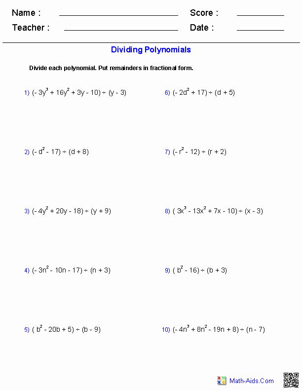 Long Division Polynomials Worksheet Elegant Algebra 1 Worksheets