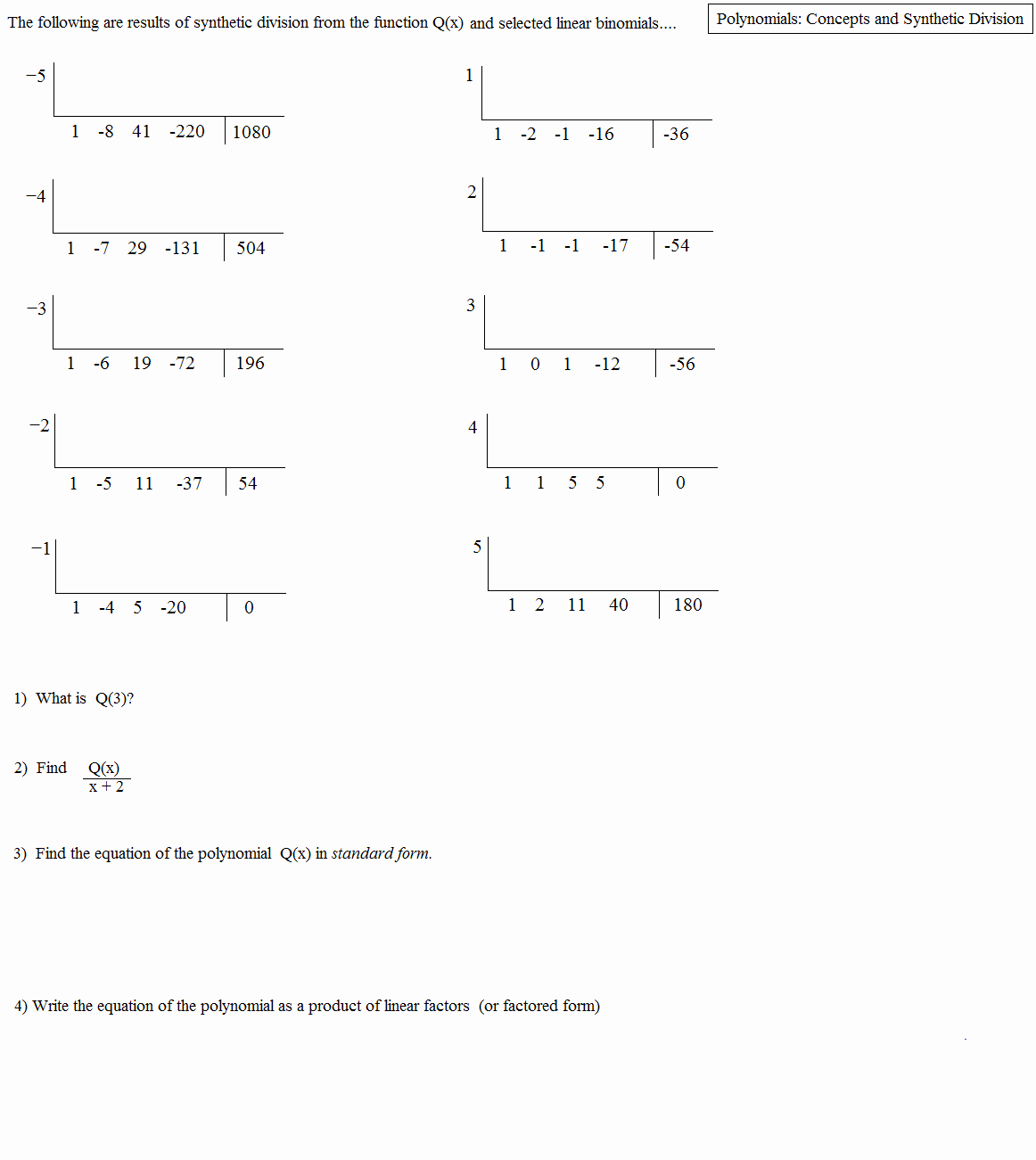 Long Division Polynomials Worksheet