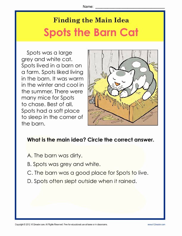 find the main idea spots the barn cat