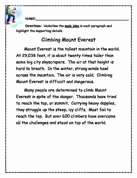 Main Idea Worksheet 2nd Grade Beautiful Main Idea and Supporting Details Independnt Practice