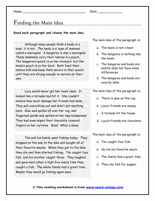 Main Idea Worksheet 2nd Grade Beautiful to Print See Spot Run