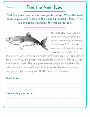 Main Idea Worksheet 2nd Grade Elegant Find the Main Idea Shark Worksheet
