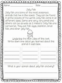 Main Idea Worksheet 2nd Grade Fresh Main Idea and Detail Practice with Ocean Animals