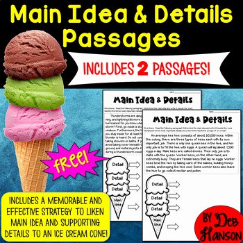 Main Idea Worksheet 4 Inspirational Main Idea and Details Freebie Two Passages by Deb Hanson