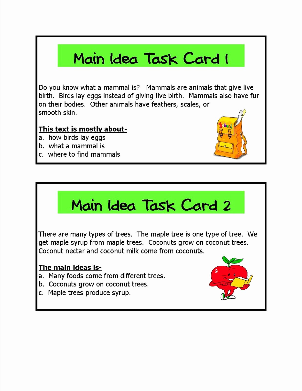 Main Idea Worksheet 4 Luxury Literacy &amp; Math Ideas Main Idea Learning Centers