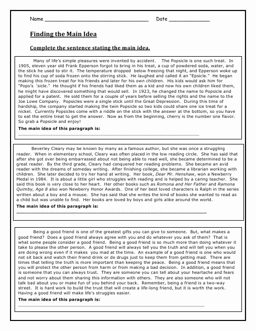 Main Idea Worksheet 4th Grade Elegant Finding the Main Idea In A Fiction Mix