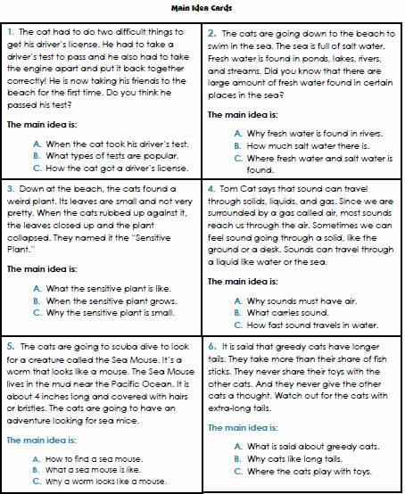 Main Idea Worksheet 4th Grade Fresh Teacher S Take Out Main Idea File Folder Game