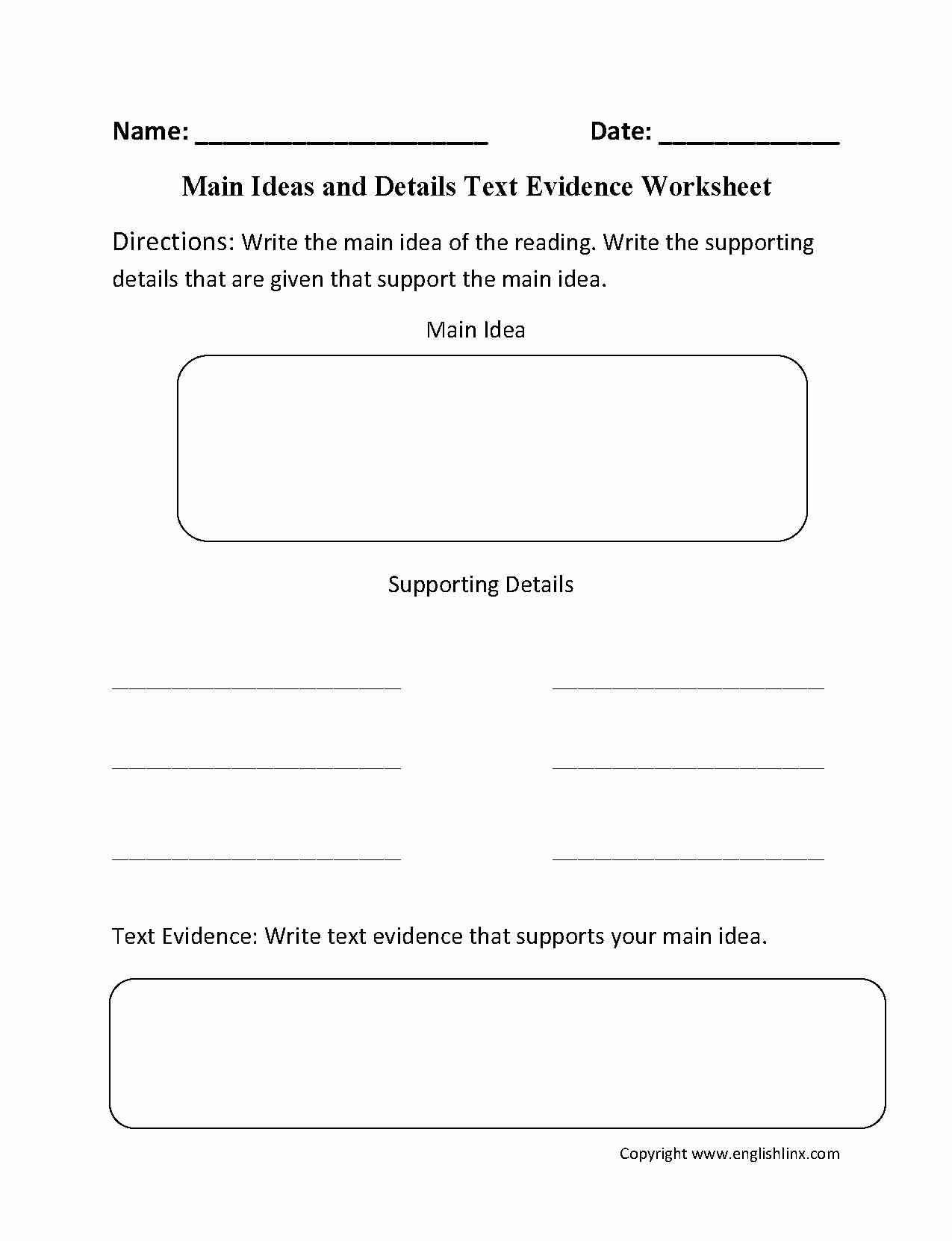 50 Main Idea Worksheet 4th Grade