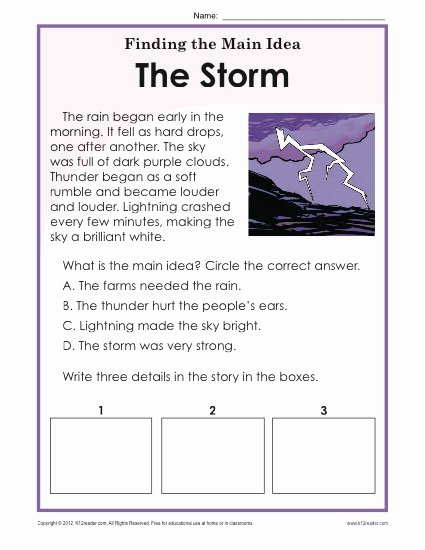 Main Idea Worksheet 4th Grade New 1st or 2nd Grade Main Idea Worksheet About Storms