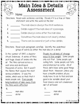 Main Idea Worksheet 4th Grade New Main Idea and Detail assessment for 4th Grade Ccss