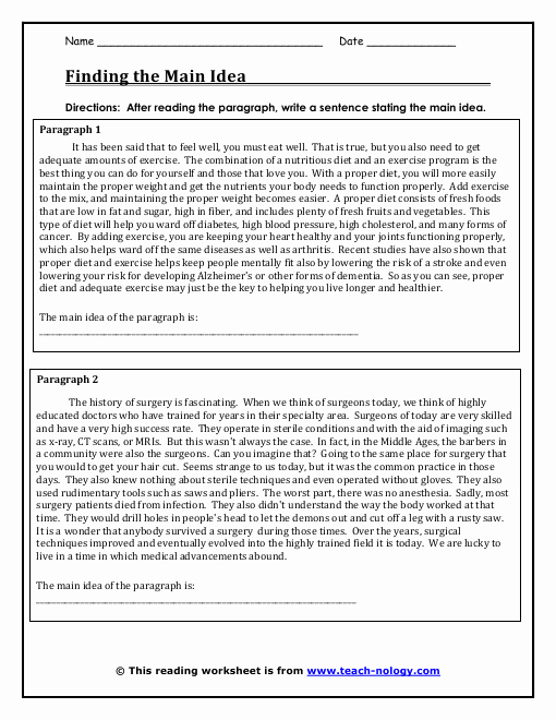 Main Idea Worksheet 5 Awesome Finding the Main Idea Worksheet 2nd Grade Nonfiction the