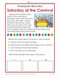 Main Idea Worksheet 5 Best Of 1st or 2nd Grade Main Idea Worksheet About Carnivals