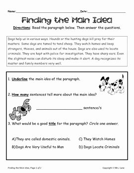 Main Idea Worksheet 5 Inspirational Elementary Main Idea Worksheets by Mrs Lane
