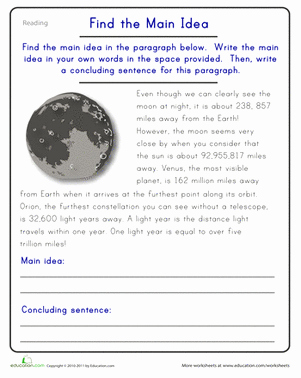 Main Idea Worksheet 5 New Find the Main Idea the Moon Worksheet