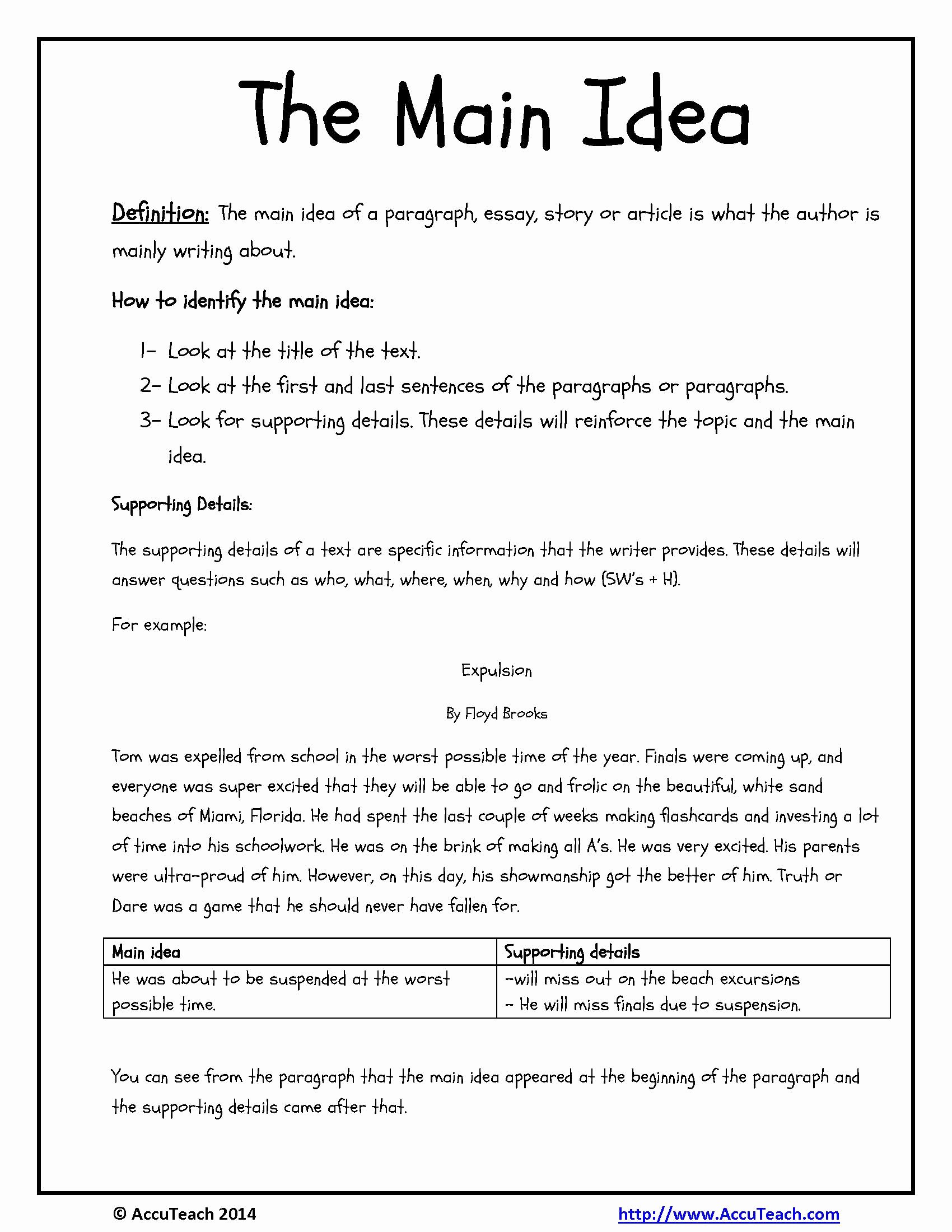 Free Main Idea Worksheets