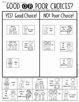 Making Good Choices Worksheet Elegant Behavior Choices at School Good or Poor sorting