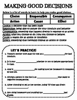 Making Good Choices Worksheet Luxury Making Good Decisions Worksheet by Miss Ayla Helps