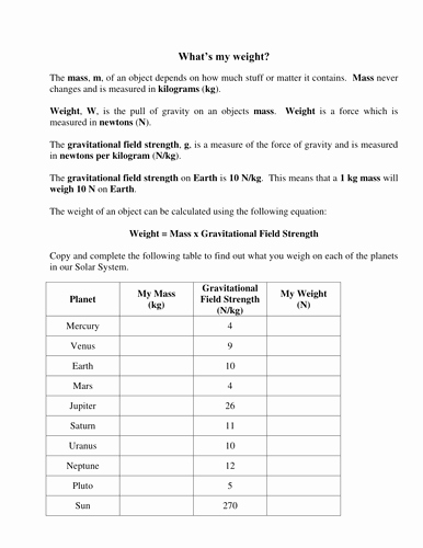 Mass and Weight Worksheet Awesome Weight and Mass by 2lmell