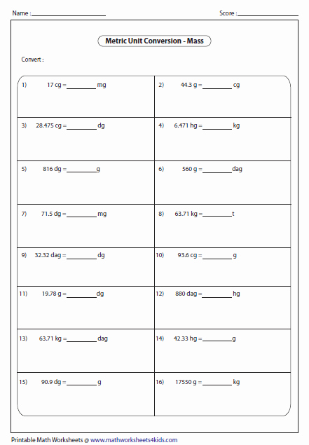 Mass and Weight Worksheet Best Of Metric Unit Conversion Worksheets