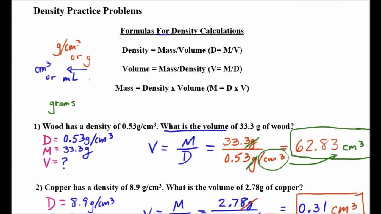 Mass Volume Density Worksheet Awesome Density Mass and Volume Problems Part 2