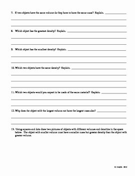 Mass Volume Density Worksheet Luxury Mass Volume and Density without Numbers by Science Garage