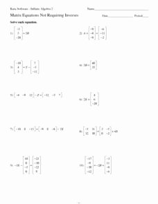 Matrices Word Problems Worksheet Awesome Matrix Equations Not Requiring Inverses 9th 11th Grade