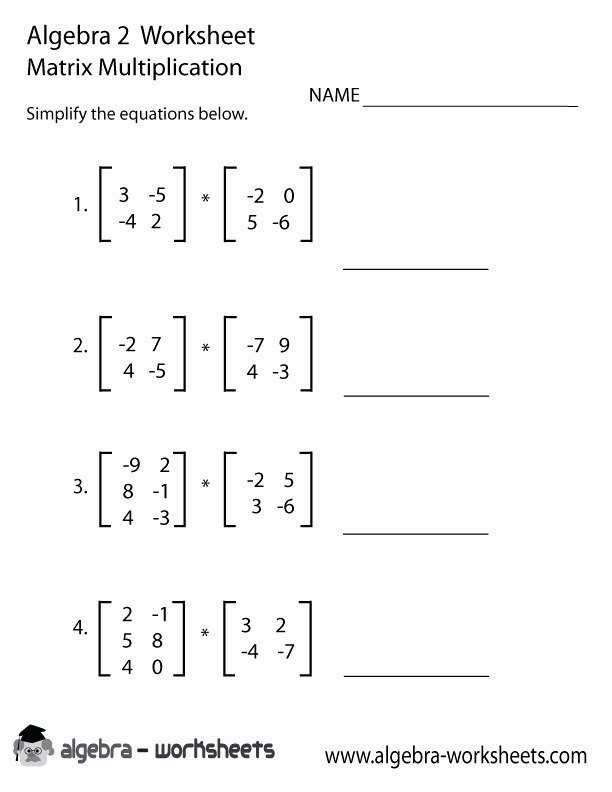 Matrices Word Problems Worksheet New Matrix Multiplication Algebra 2 Worksheet
