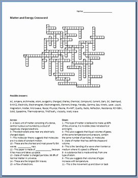 Matter and Energy Worksheet Luxury Matter and Energy Crossword by Science From Murf Llc