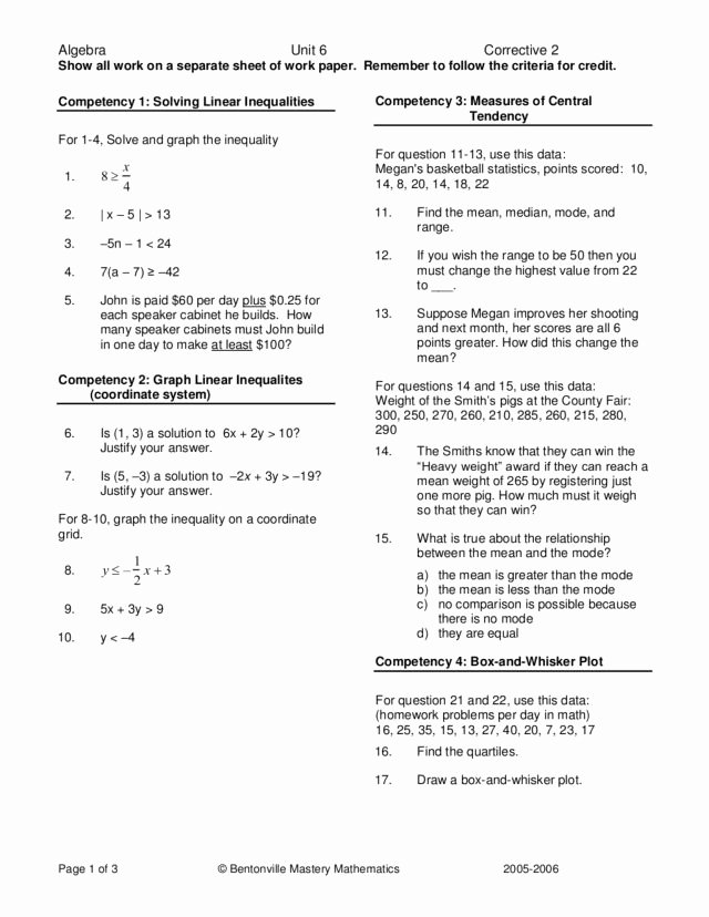 Measures Of Central Tendency Worksheet Answer Key