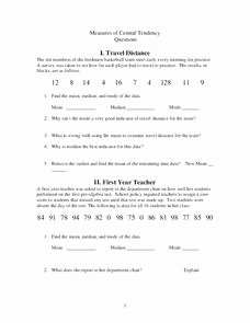 Measures Of Central Tendency Worksheet Inspirational Measures Of Central Tendency Worksheet for 6th 9th Grade