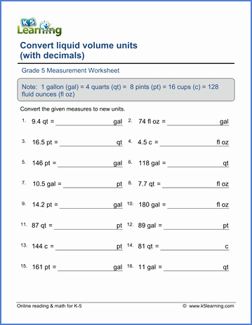 Measuring Liquid Volume Worksheet Elegant Grade 5 Math Worksheet Measurement Converting Liquid