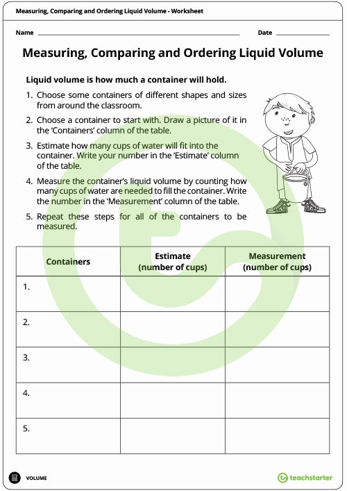 Measuring Liquid Volume Worksheet Elegant Measuring Paring and ordering Capacities Lesson Plan
