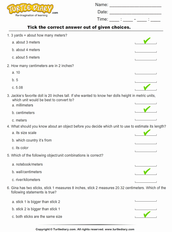 50 Measuring Units Worksheet Answer Key