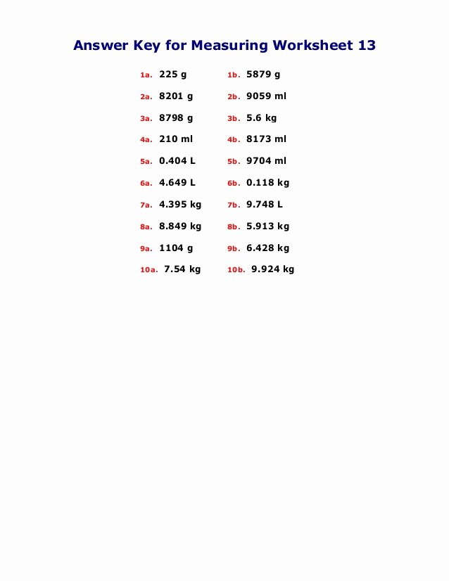 Measuring Units Worksheet Answer Key