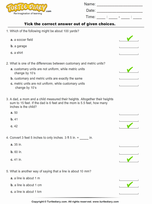 Measuring Units Worksheet Answer Key Inspirational Customary Unit Conversion Length Worksheet Turtle Diary