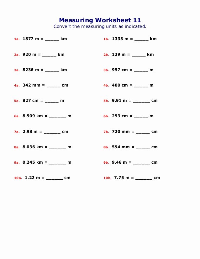 Measuring Units Worksheet Answer Key Unique Converting Units Of Measure