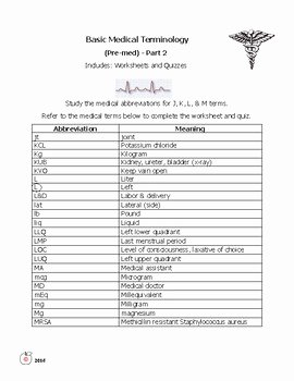 Medical Terminology Abbreviations Worksheet Elegant Medical Terminology Basic Pre Med Part 2 by