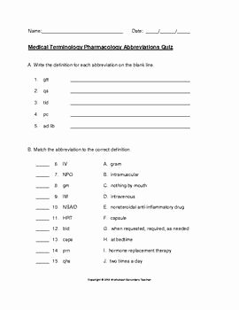 Medical Terminology Abbreviations Worksheet Lovely Medical Terminology Pharmacology Abbreviations Quiz with