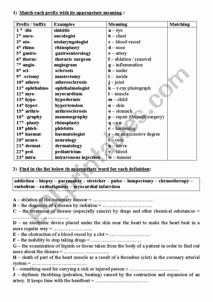 Medical Terminology Prefixes Worksheet Beautiful Meanings Of Different Prefixes and Suffixes In Medical