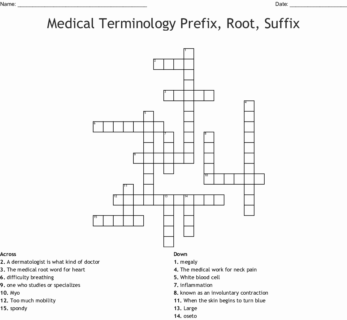 Medical Terminology Prefixes Worksheet Fresh Medical Terminology Prefix Root Suffix Crossword Wordmint