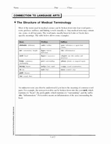 Medical Terminology Prefixes Worksheet Lovely Connection to Language Arts the Structure Of Medical