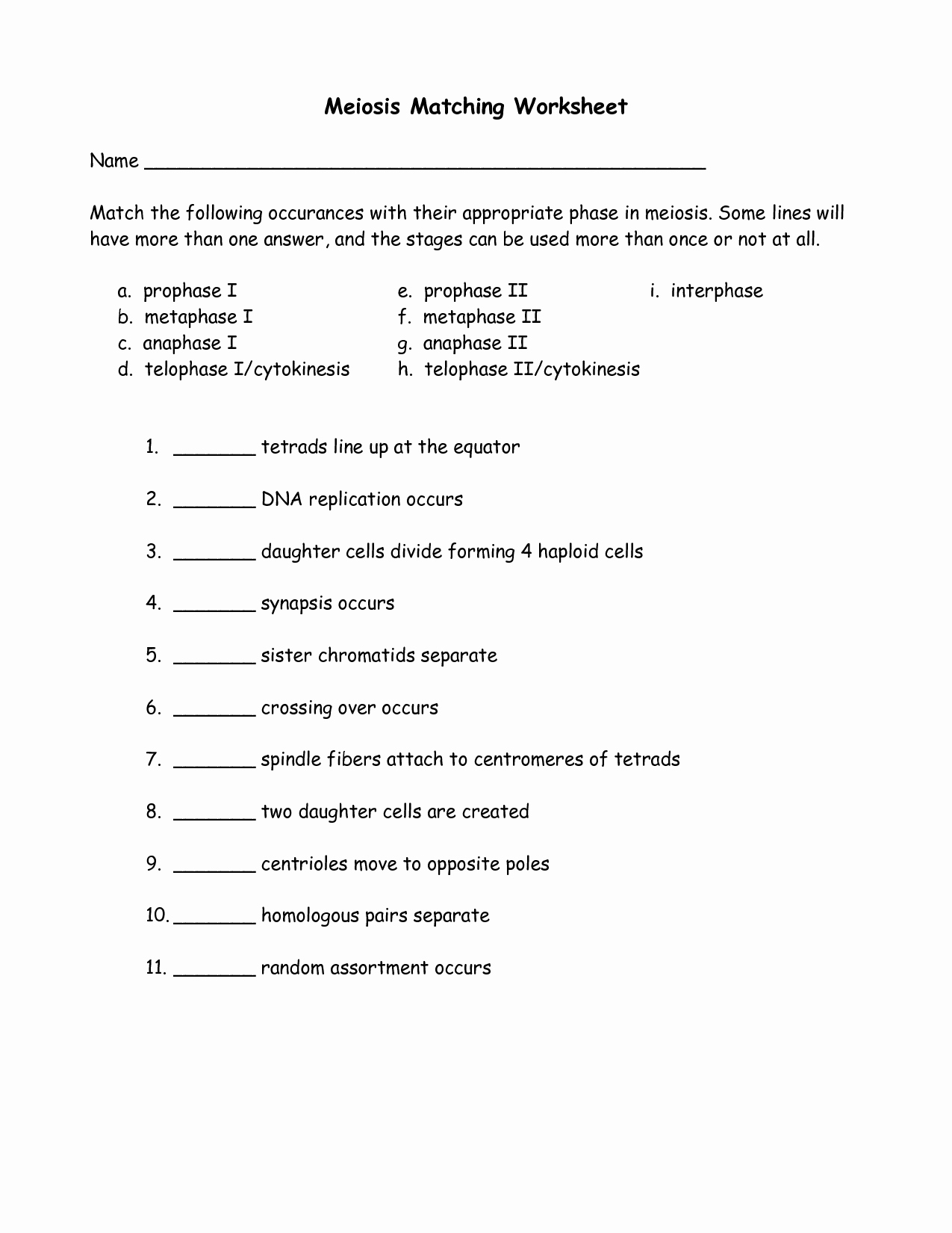 Meiosis Matching Worksheet Answer Key Inspirational 16 Best Of Steps Meiosis Worksheet Answers