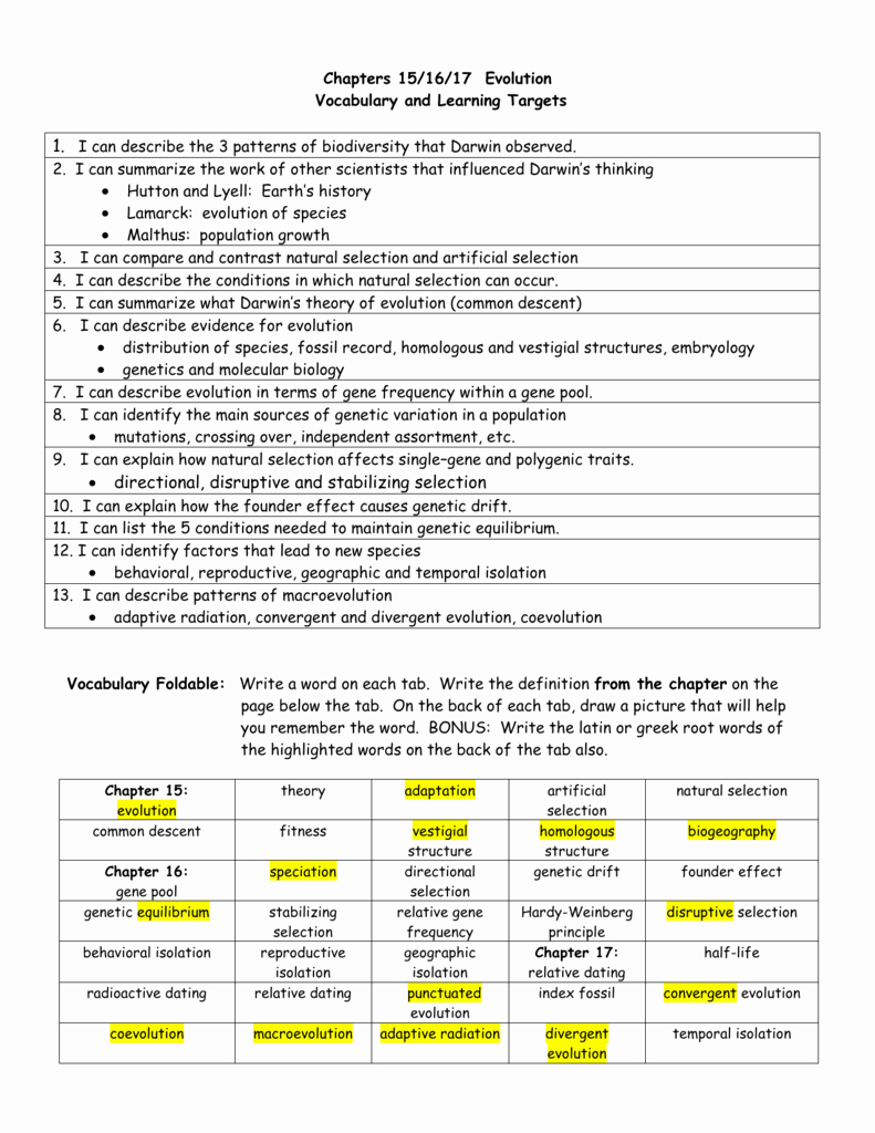 Meiosis Worksheet Vocabulary Answers Best Of Chapter 16 Evolution Populations Vocabulary Review