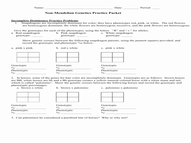 Mendelian Genetics Worksheet Answer Key Beautiful Non Mendelian Genetics Practice[1] Free Printable Worksheets