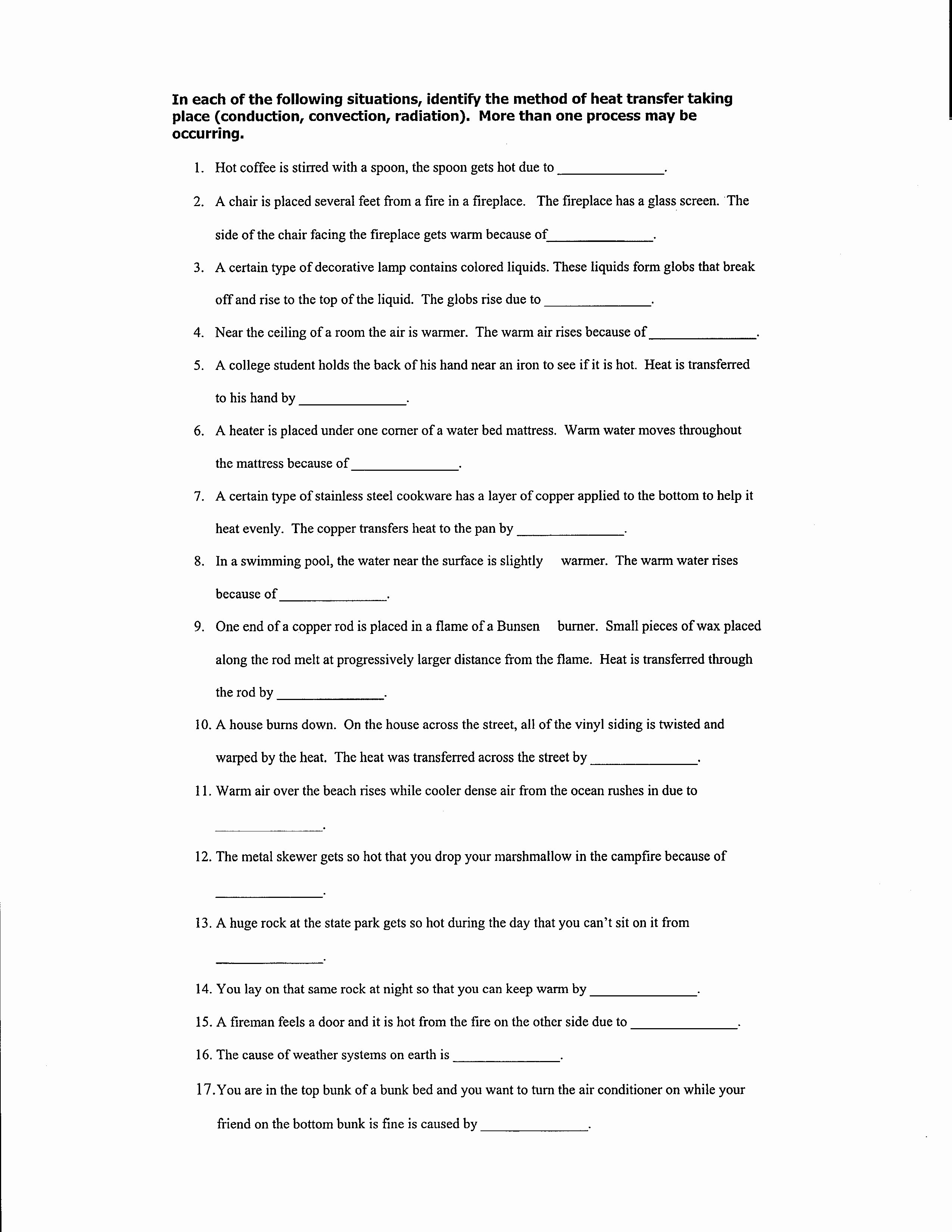 50 Methods Of Heat Transfer Worksheet