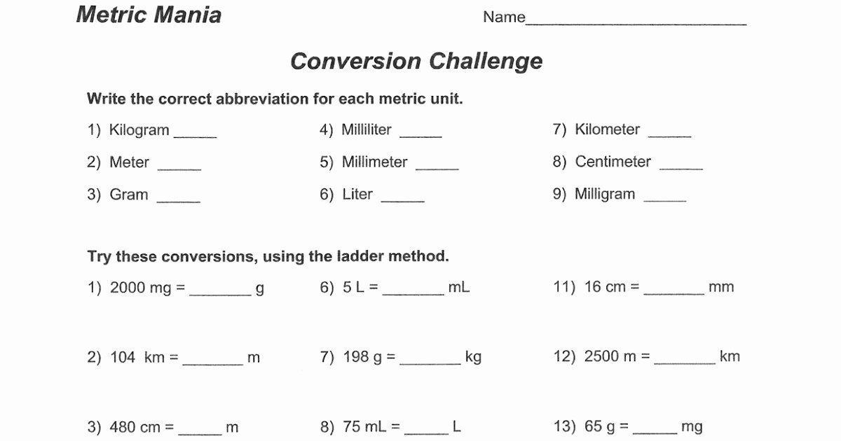 Metric Conversion Worksheet 1 Elegant Science Class Metric System Conversion Worksheet
