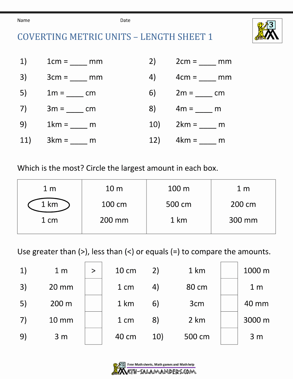 Metric Conversion Worksheet 1 Fresh Printable Math Sheets Converting Metric Units