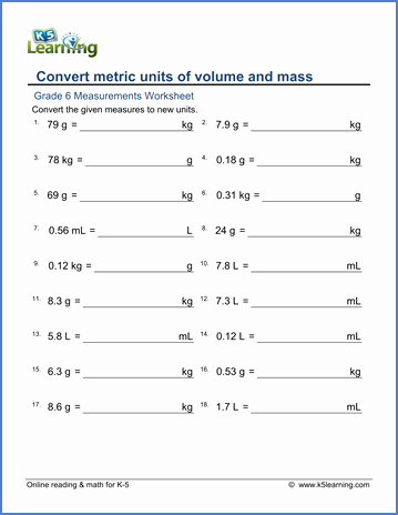 Metric Conversion Worksheet Pdf Best Of Grade 6 Math Worksheet Measurement Convert Metric