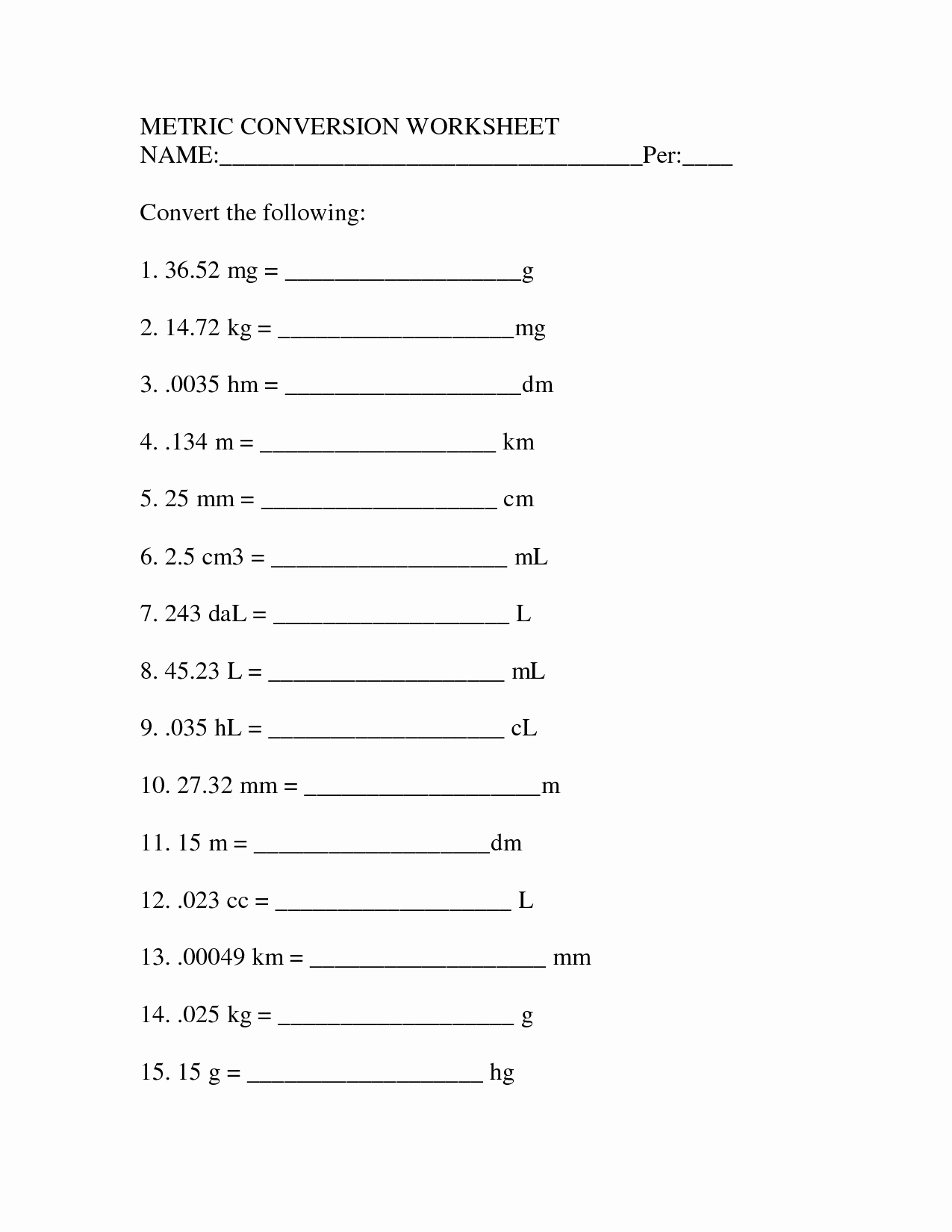 Metric Conversion Worksheet Pdf Inspirational 12 Best Of Metric Length Worksheets Metric Unit